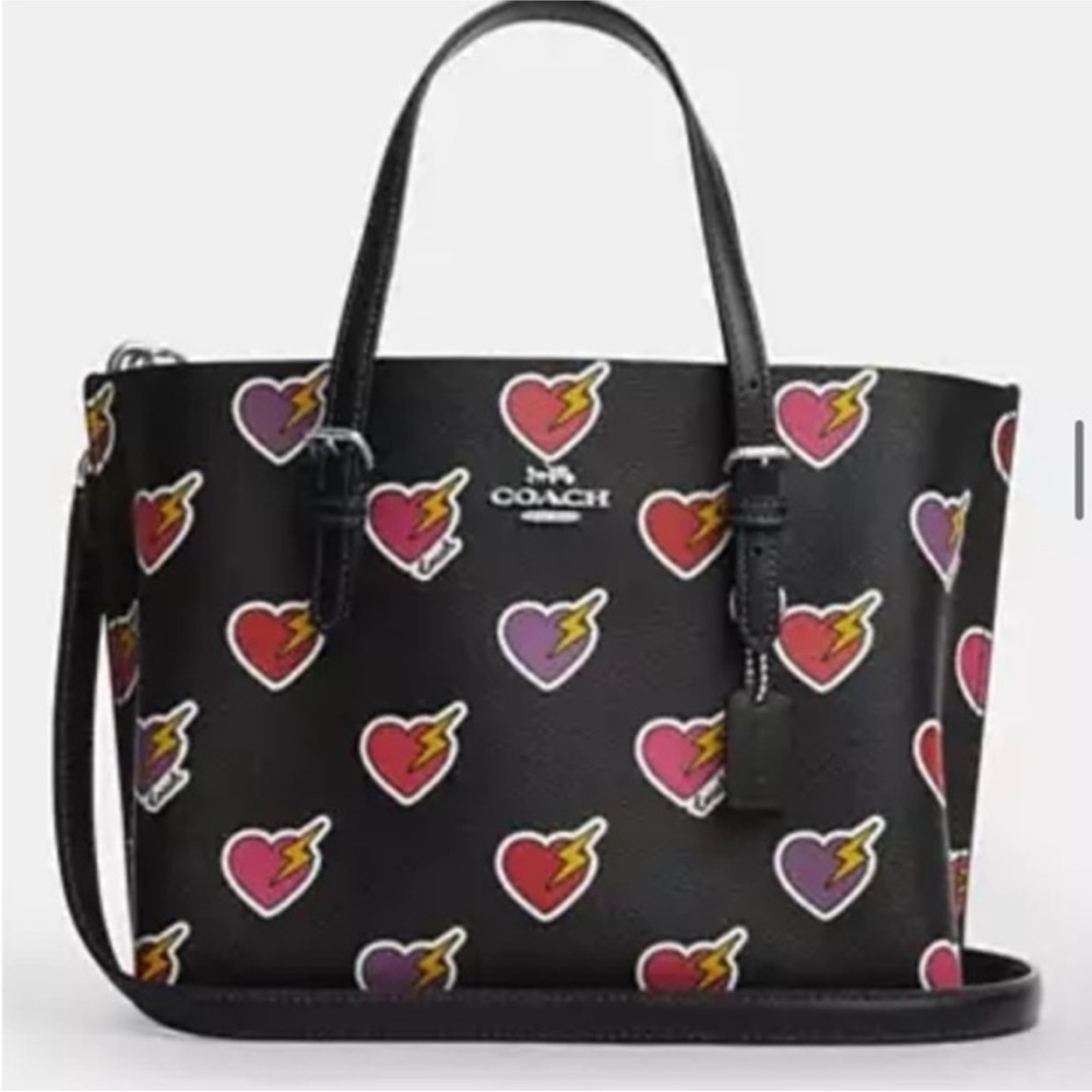 Coach Mollie Tote Bag 25 With Heart Bolt Print - Picture 12 of 12